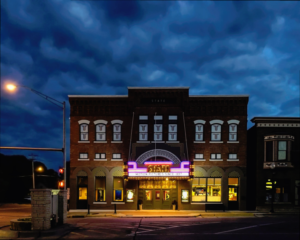 2016 Preservation at its Best, Small Commercial: State Theatre, Washington, Iowa.  Exterior nighttime view