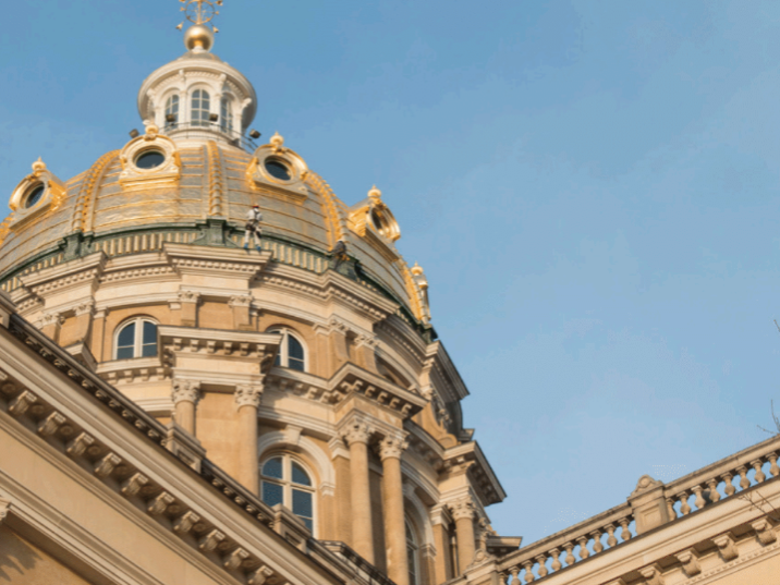 Close-up view of restored State of Iowa Capitol Building dome