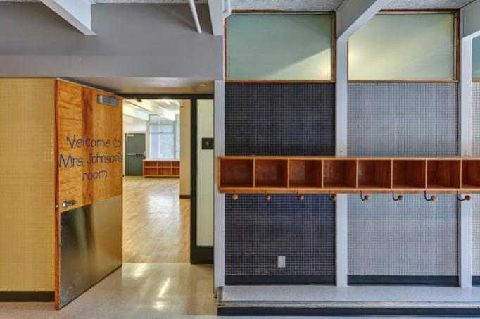 Midcentury classroom entryway, 