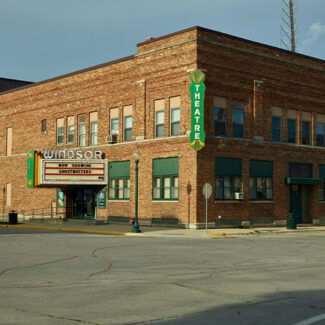 The Windsor Theatre in Hampton, Iowa. The movie theater was built in 1913 and remodeled in 1969
